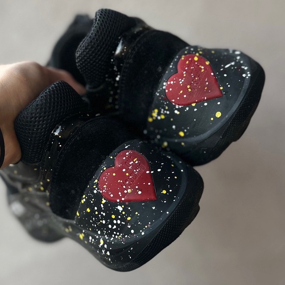 Love Moschino Women's Black Heart Sneakers Colorful Paint Limited Edition - Picture 2 of 5